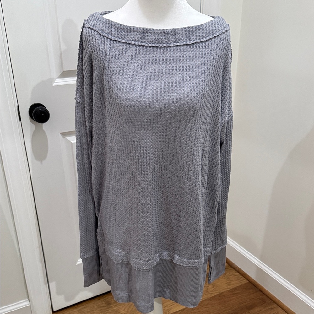 Free People Storm Gray Waffle Knit Top